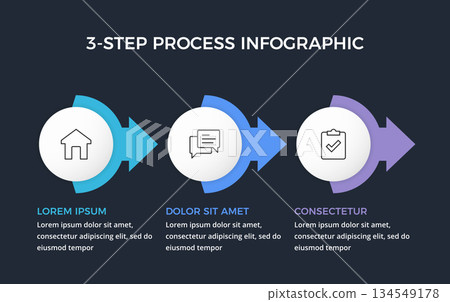 Three Step Process Infographic Three Step Process Infographic 134549178