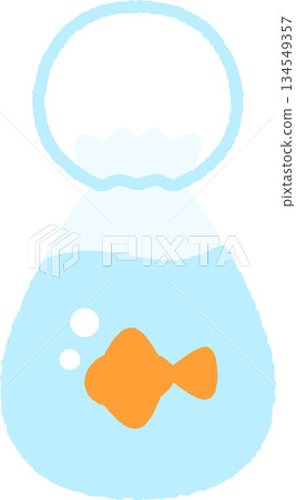 Simple hand-drawn icon illustration of a goldfish and a goldfish scooping bag 134549357