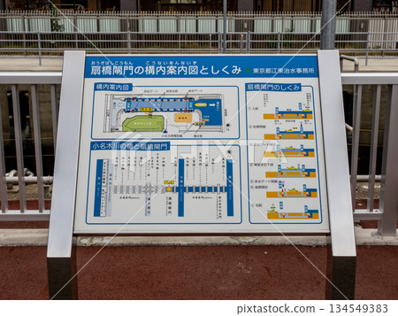 位於東京都江東區大凪川上的荻橋船閘說明牌 134549383