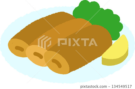 Hand-drawn single icon illustration: Food, spring rolls Hand-drawn single icon illustration: Food, spring rolls 134549517