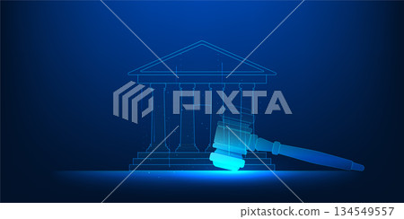 AI Justice Court Technology Concept, Smart Legal System with Artificial Intelligence Assisting Fair Judgment, Courthouse with Gavel Symbol, Unbiased Decision Making, LegalTech Innovation, Digital Law 134549557