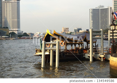 Hotel shuttle boat along the Chao Phraya River in Bangkok, Thailand 134549586
