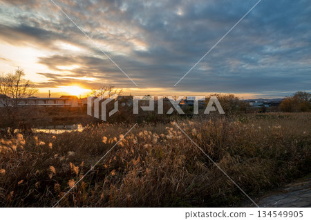 A very beautiful winter evening view of Okayama City, Okayama Prefecture, Japan A very beautiful winter evening view of Okayama City, Okayama Prefecture, Japan 134549905