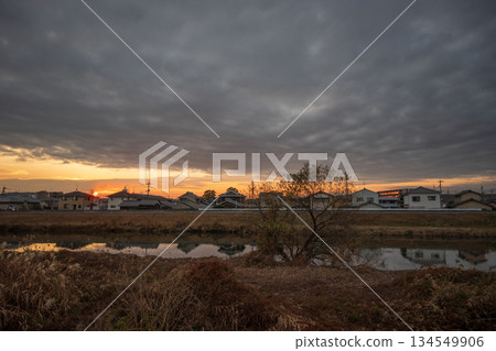 A very beautiful winter evening view of Okayama City, Okayama Prefecture, Japan A very beautiful winter evening view of Okayama City, Okayama Prefecture, Japan 134549906