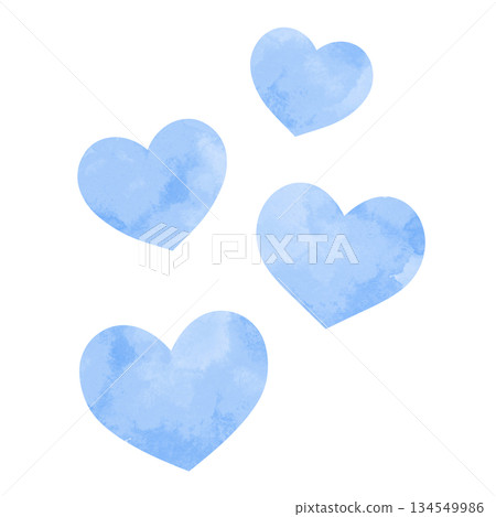 Simple four hearts hand-painted watercolor illustration light blue Simple four hearts hand-painted watercolor illustration light blue 134549986