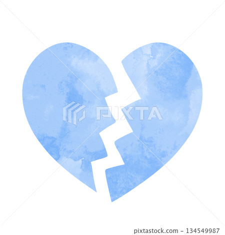 Hand-drawn watercolor illustration of a simple cracked heart, light blue Hand-drawn watercolor illustration of a simple cracked heart, light blue 134549987