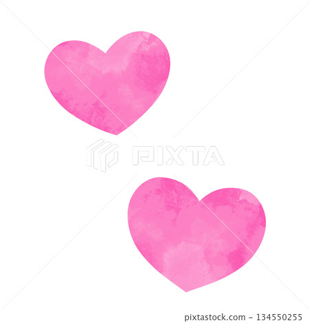 Simple two hearts hand-painted watercolor illustration pink Simple two hearts hand-painted watercolor illustration pink 134550255
