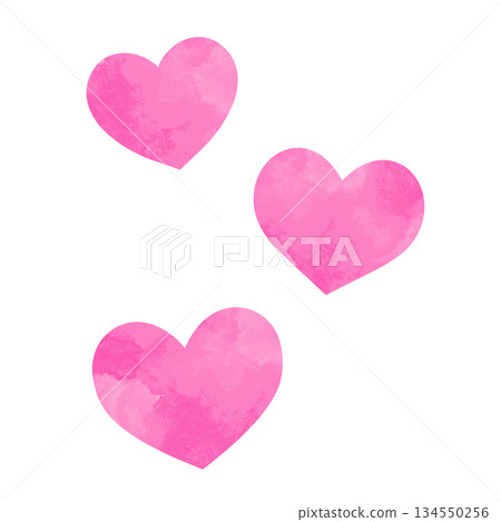 簡單的三顆心手繪水彩插畫，粉紅色 134550256