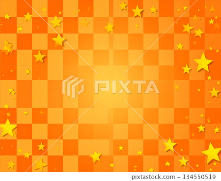 手繪方格瓷磚背景，搭配清新的橙色和星星圖案。 134550519