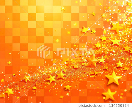 手繪方格瓷磚背景，搭配清新的橙色和星星圖案。 134550524