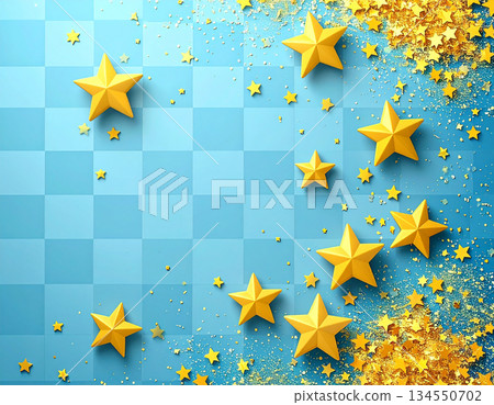 以手繪方格圖案為背景，搭配清新的淺藍色和星星圖案。 134550702