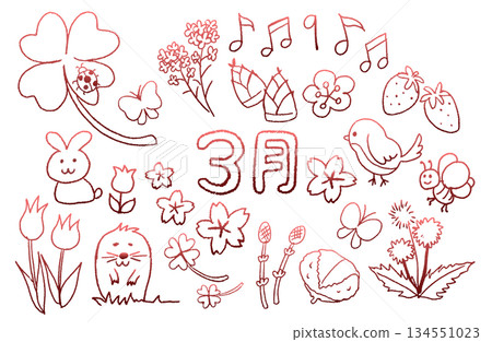 三月手繪插畫素材-動物、食物和花卉套裝-線條描圖 三月手繪插畫素材-動物、食物和花卉套裝-線條描圖 134551023
