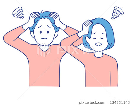 Adult men and women facial expressions illustration troubled pose Adult men and women facial expressions illustration troubled pose 134551143