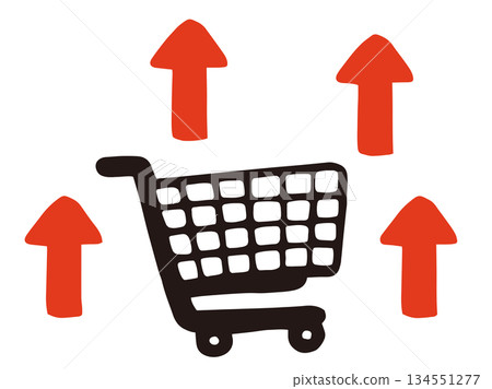 Shopping basket and rising prices vector illustration | Price hikes, inflation, household burden material 134551277