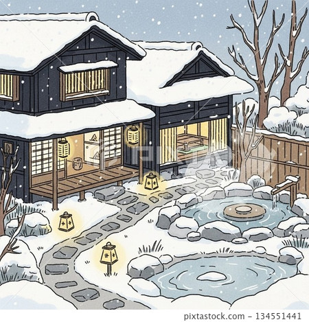 snowy hot spring 134551441