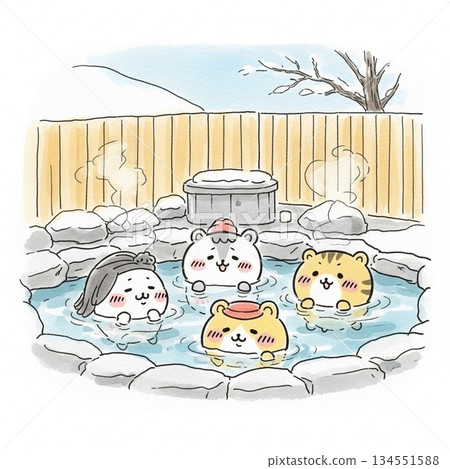 Yurukyara (mascot character) bathing in a hot spring 134551588