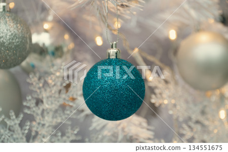 Close-up decorations on a Christmas tree 134551675