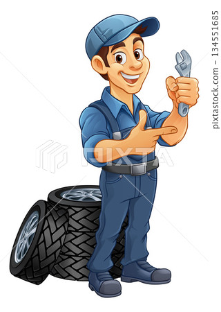 Tyre Tire Car Service Mechanic Mascot Cartoon Man Tyre Tire Car Service Mechanic Mascot Cartoon Man 134551685