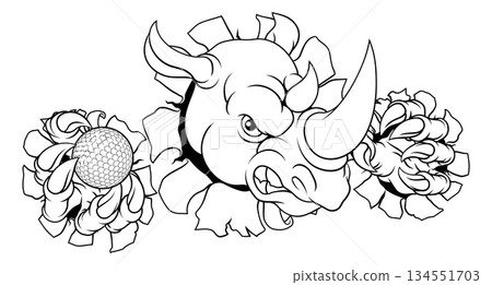 Rhino Rhinoceros Golf Cartoon Sports Mascot 134551703