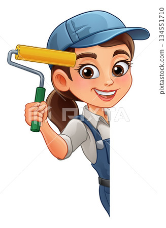 Woman Female Painter Decorator Cartoon Mascot Woman Female Painter Decorator Cartoon Mascot 134551710