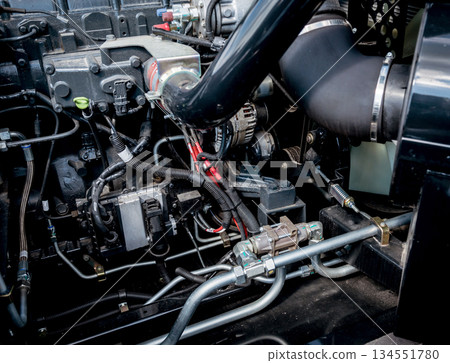 Modern new agricultural tractor engine. Machinery and equipment 134551780