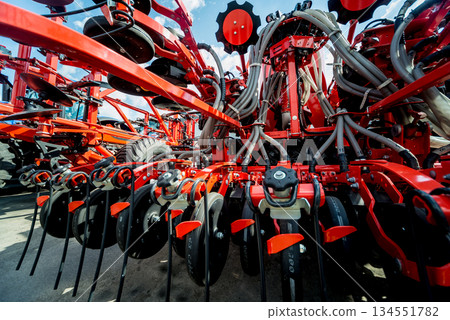 Modern agricultural machinery and equipment. Industrial details. Modern agricultural machinery and equipment. Industrial details. 134551782