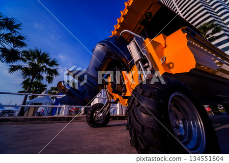 Engine. Speed boat engine with propeller details 134551804