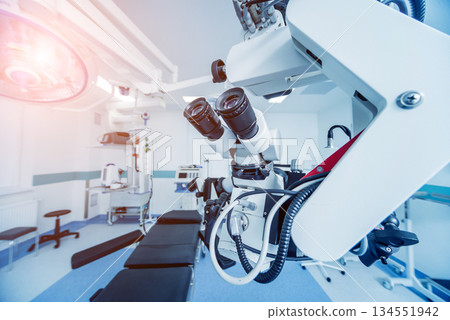 Modern equipment in operating room. Medical devices for neurosurgery. 134551942