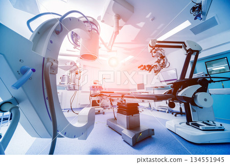 Modern equipment in operating room. Medical devices for neurosurgery. Modern equipment in operating room. Medical devices for neurosurgery. 134551945