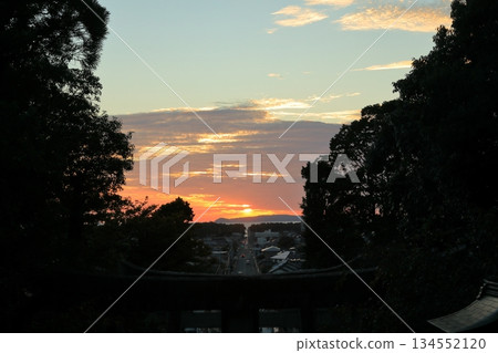 The view of the approach to Miyajidake Shrine during the magic hour 134552120