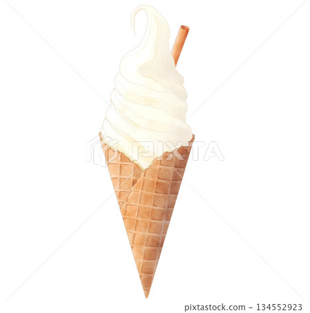 Vanilla flavored soft serve ice cream with baked goods stuck in it watercolor 134552923
