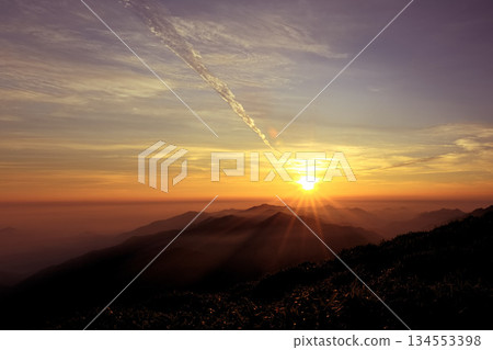 sunset seen from the mountain sunset seen from the mountain 134553398