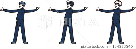 插圖描繪了一名身穿工作服的人,他雙臂伸展,穿著藏藍色制服。 插圖描繪了一名身穿工作服的人,他雙臂伸展,穿著藏藍色制服。 134553540