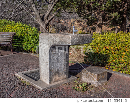 Drinking fountain in winter park Drinking fountain in winter park 134554143