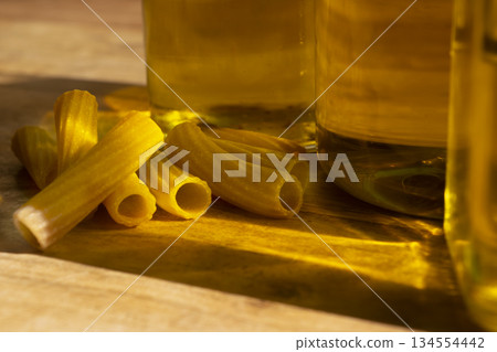 pasta with oil bottles 134554442