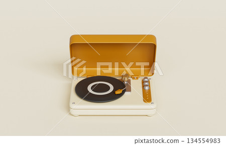 Retro Turntable with Vinyl Record. 3D Rendering. 134554983