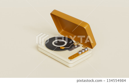 Retro Turntable with Vinyl Record. 3D Rendering. Retro Turntable with Vinyl Record. 3D Rendering. 134554984