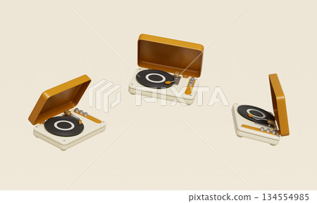 Retro Turntable with Vinyl Record. 3D Rendering. 134554985