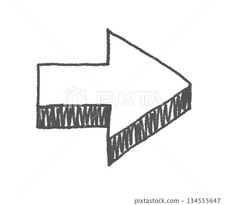 Hand-drawn, loosely-styled, three-dimensional arrow illustration in black 134555647