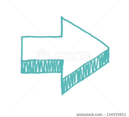 Hand-drawn, relaxed, three-dimensional arrow illustration in light blue 134555651