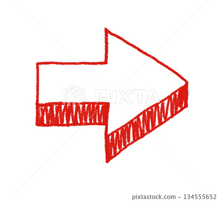 Hand-drawn, loosely-styled, three-dimensional arrow illustration in red Hand-drawn, loosely-styled, three-dimensional arrow illustration in red 134555652