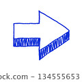 Hand-drawn, loosely-styled, three-dimensional arrow illustration in blue 134555653