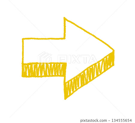 Hand-drawn, loosely-styled, three-dimensional arrow illustration in yellow 134555654