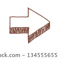 Hand-drawn, loosely-styled, three-dimensional arrow illustration in brown 134555655