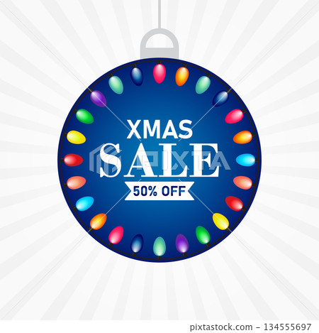 Xmas Sale 50% Off Round Hanging Tag with Festive Lights 134555697