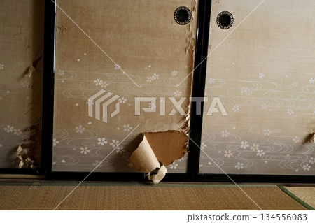 Sliding doors and tatami mats in an old Japanese house Sliding doors and tatami mats in an old Japanese house 134556083