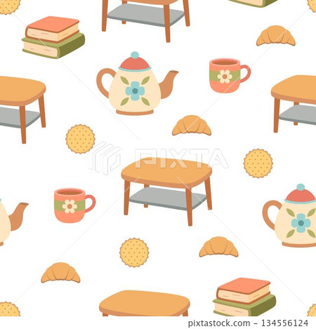 cartoon coffee table seamless pattern cartoon coffee table seamless pattern 134556124
