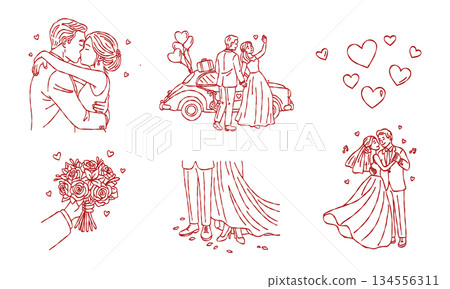 Groom vest and bridal veil valentine hand drawn doodle vector, romantic couple holding hands sketch illustration, minimalist wedding dress elements Groom vest and bridal veil valentine hand drawn doodle vector, romantic couple holding hands sketch illustration, minimalist wedding dress elements 134556311
