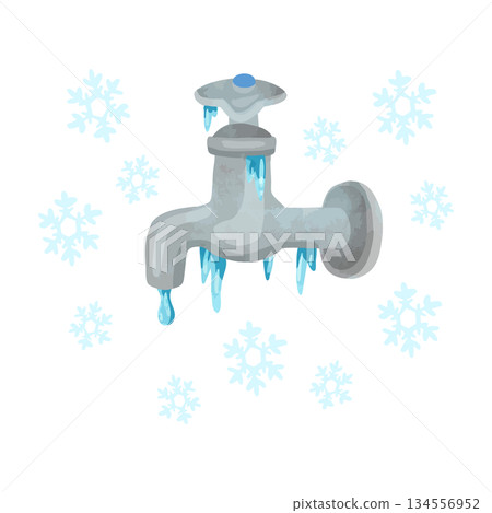 Frozen water faucet watercolor hand-drawn vector illustration 134556952