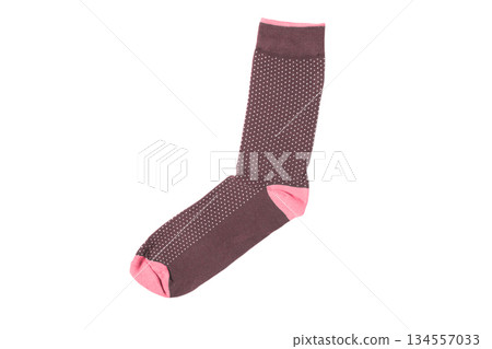 Sock with different lines isolated on white background. Colorful sock on white background. 134557033